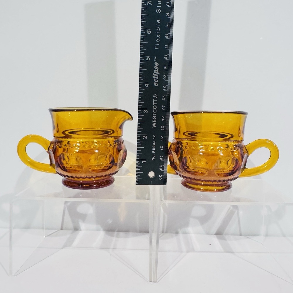 Vintage Indiana Glass Kings Crown Amber Creamer & Sugar Set No Damage - Picture 9 of 9